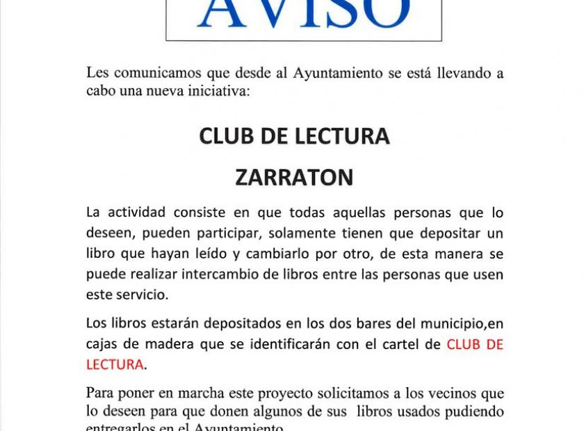 2022-01-28 Aviso: Club de lectura Zarratón
